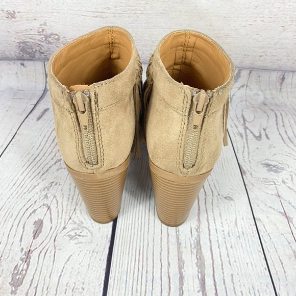 Soda Peep Toe Fringe Bootie Khaki Size 6.5 - Picture 5 of 10